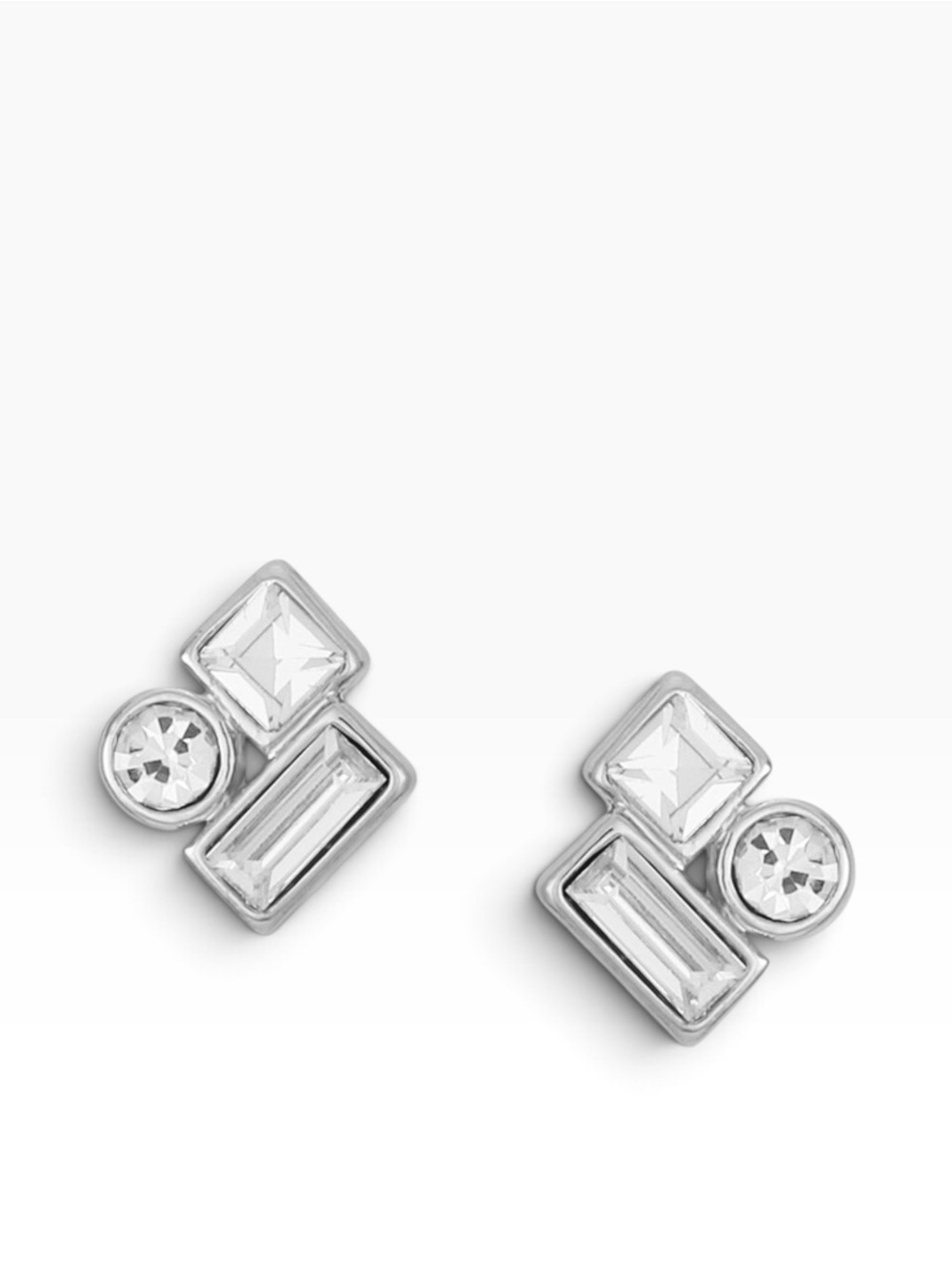 Guess Crystal Geometric Stud Earrings - Silver Tone